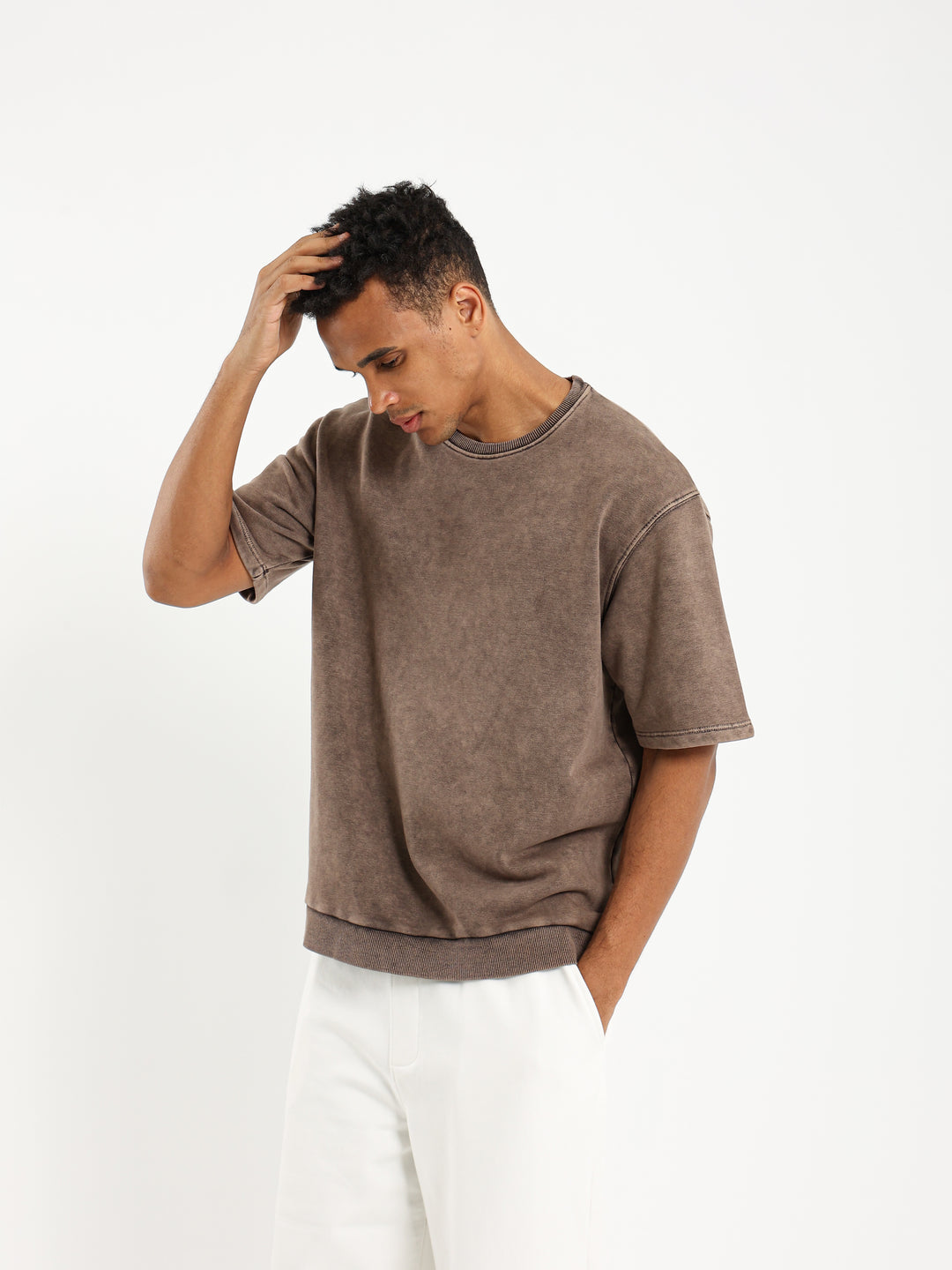 Washed Relaxed T-Shirt with Unfinished Stitching