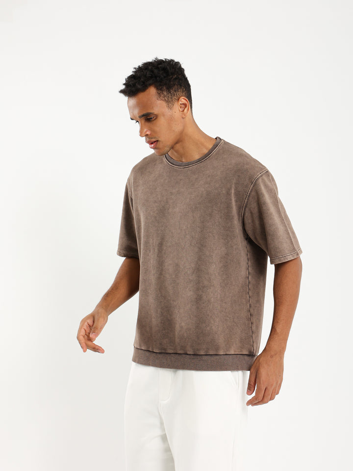 Washed Relaxed T-Shirt with Unfinished Stitching