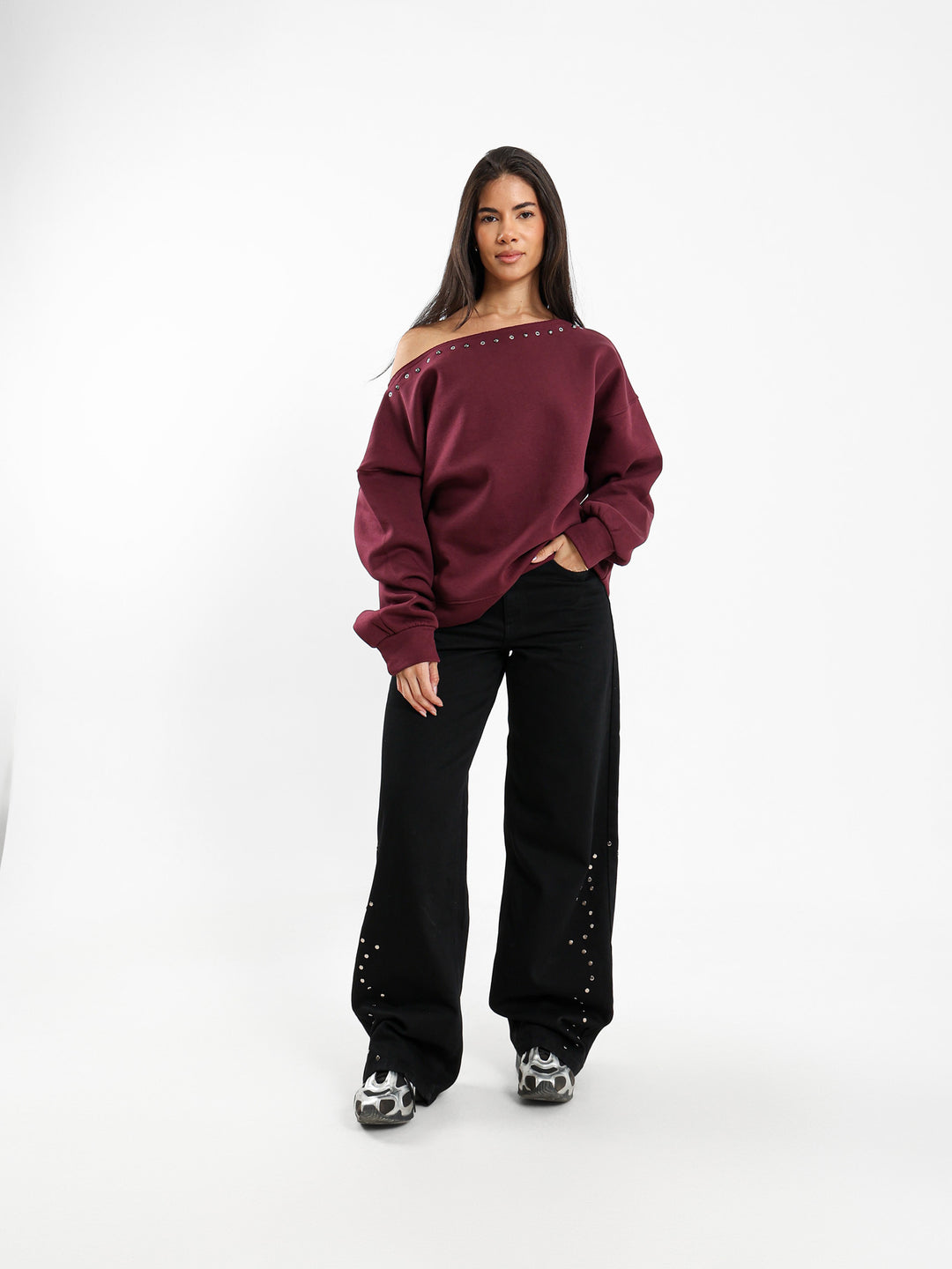 Printed Off-Shoulder Sweatshirt