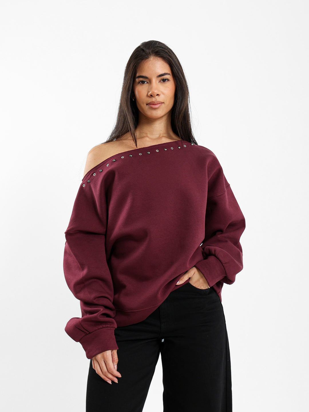 Printed Off-Shoulder Sweatshirt