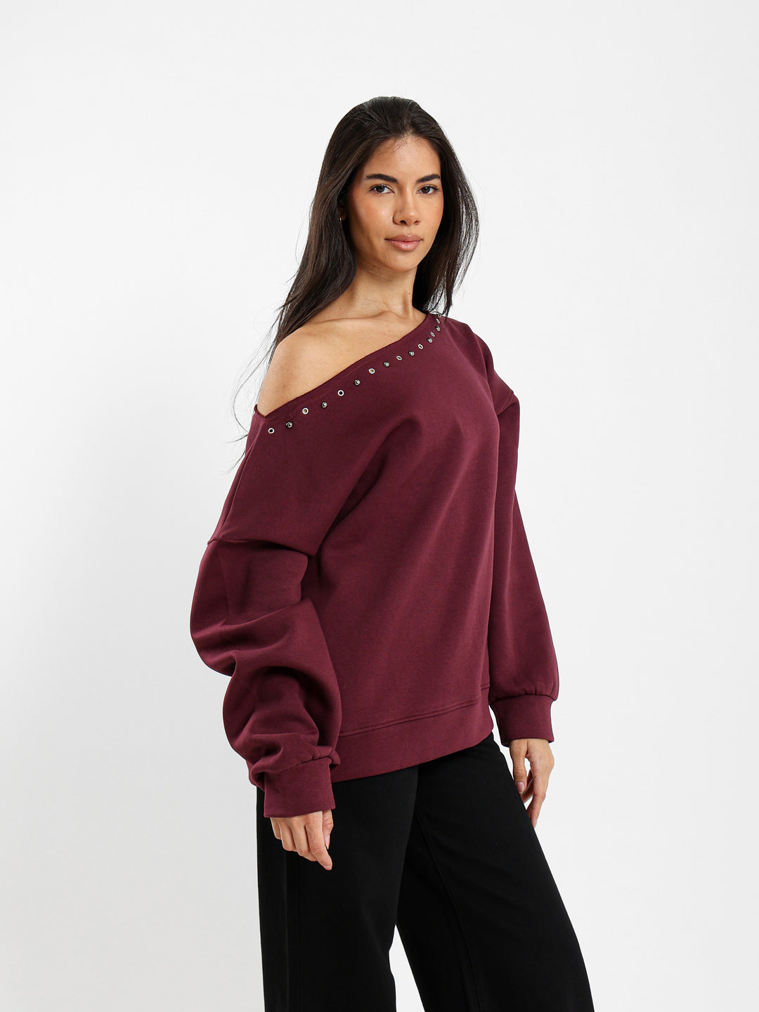 Printed Off-Shoulder Sweatshirt