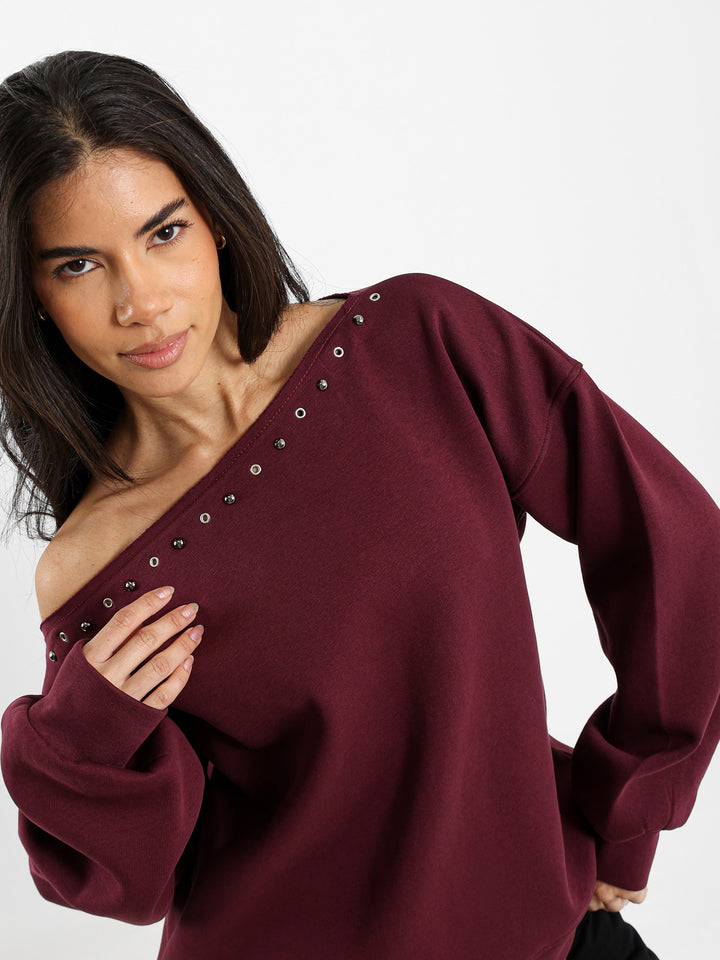 Printed Off-Shoulder Sweatshirt