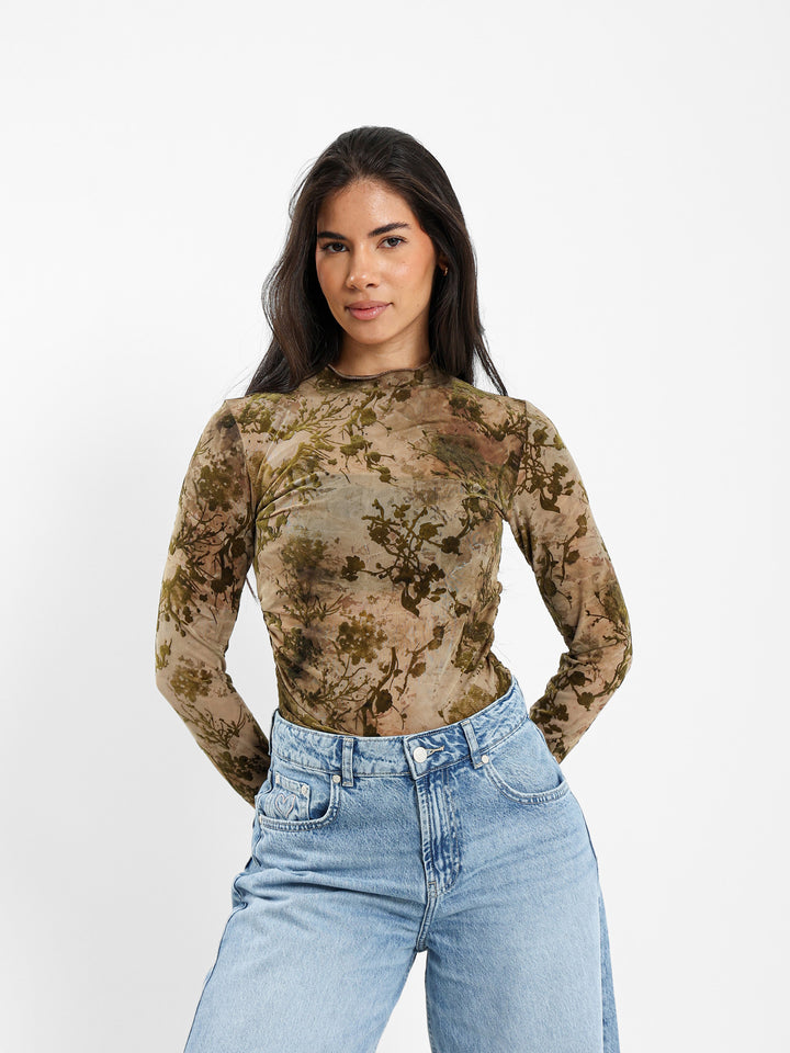 Mock Neck Long Sleeve Lace Bodysuit