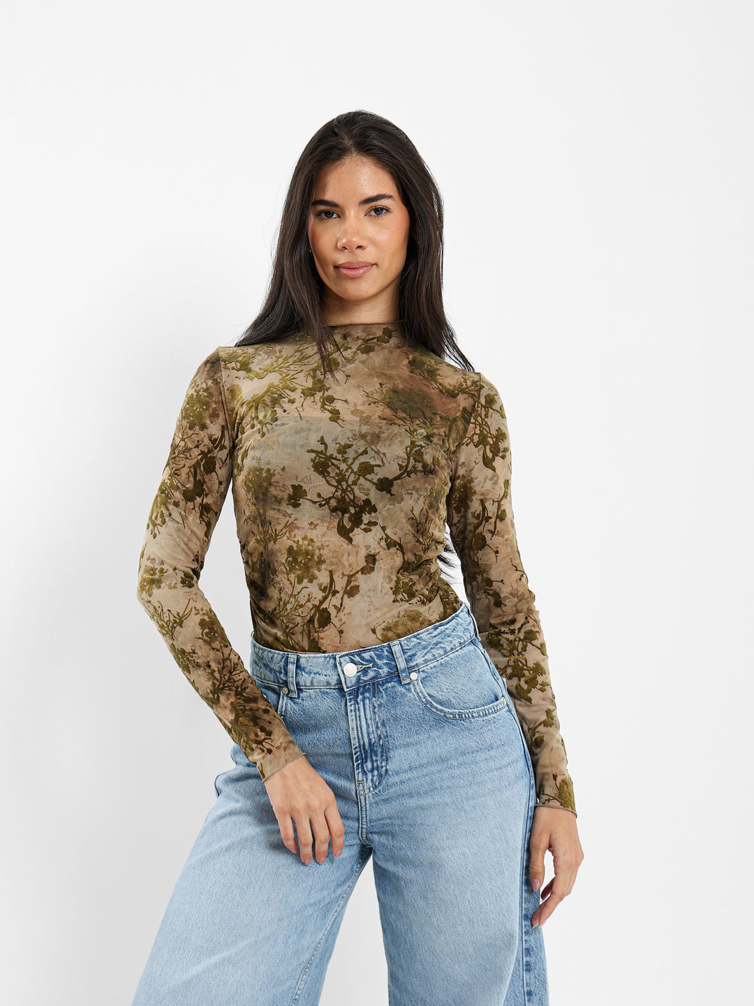 Mock Neck Long Sleeve Lace Bodysuit