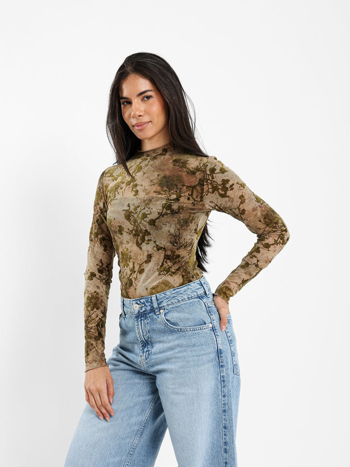Mock Neck Long Sleeve Lace Bodysuit