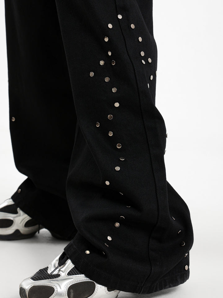 Loose Wide-Leg Jeans with Studs