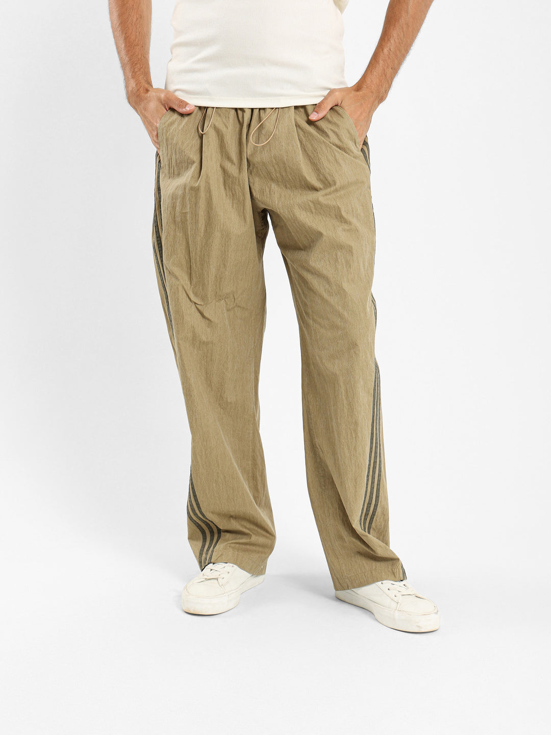 Nylon Loose Pants With Side Stripes