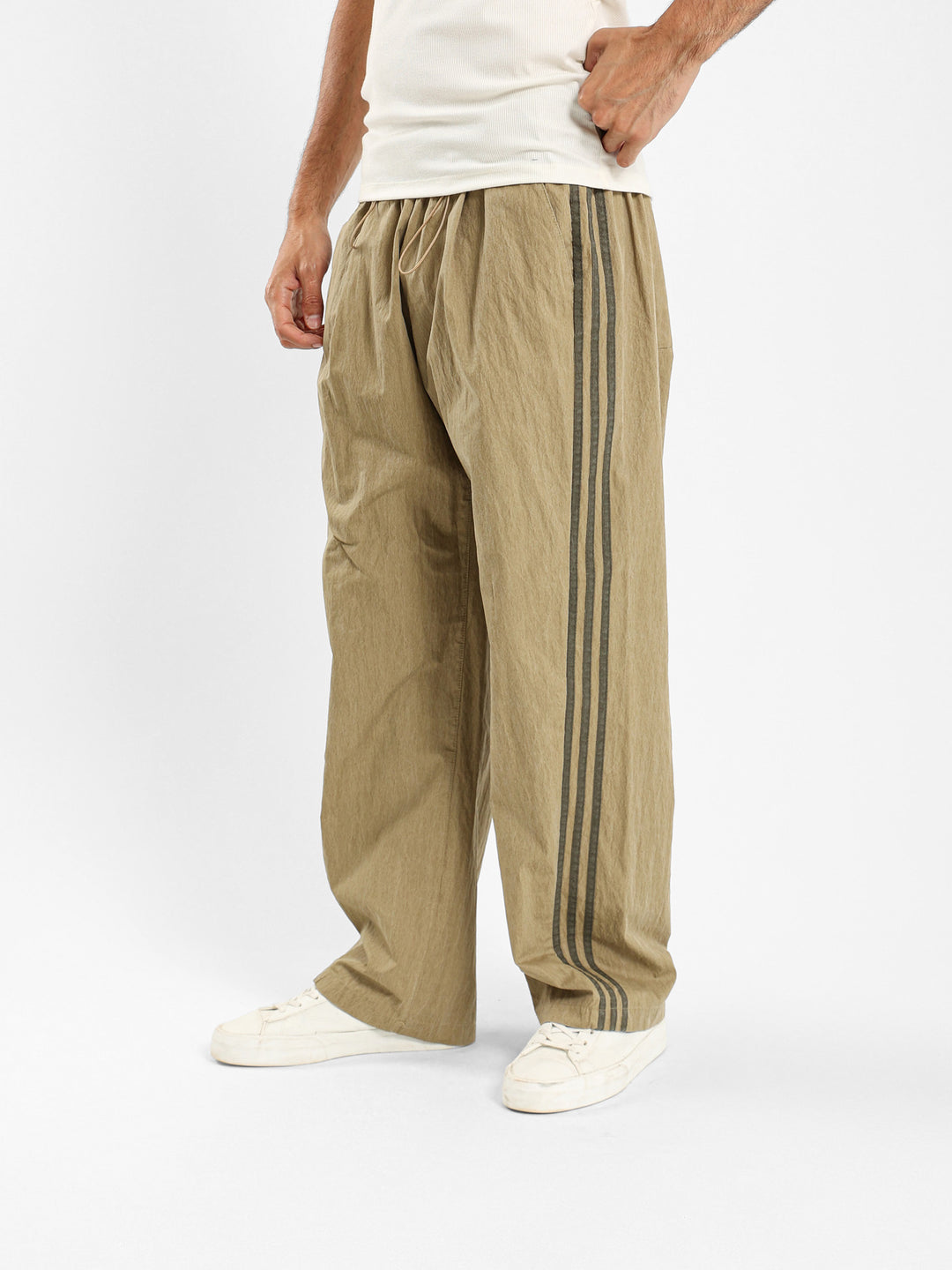 Nylon Loose Pants With Side Stripes