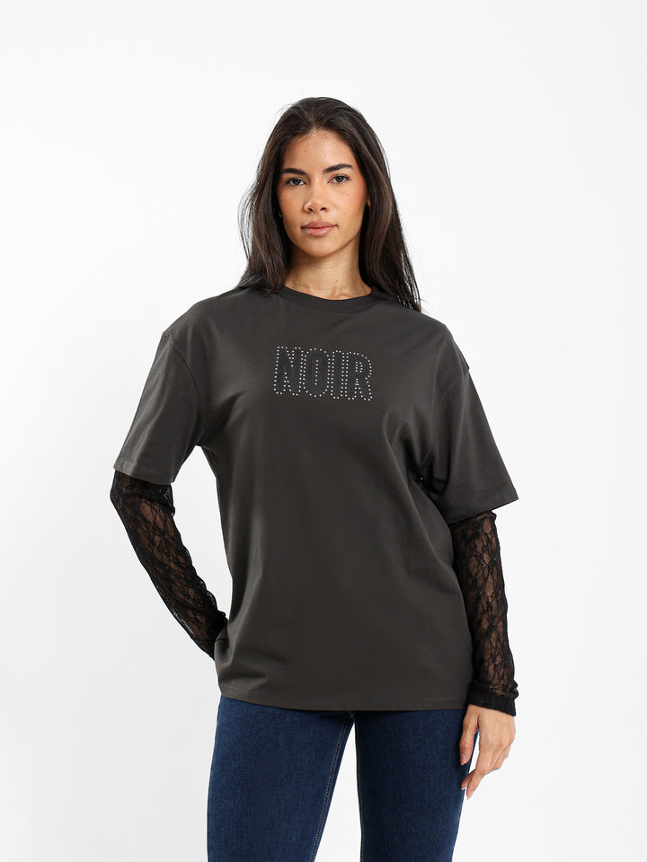 Loose T-Shirt with Inner Contrast Lace