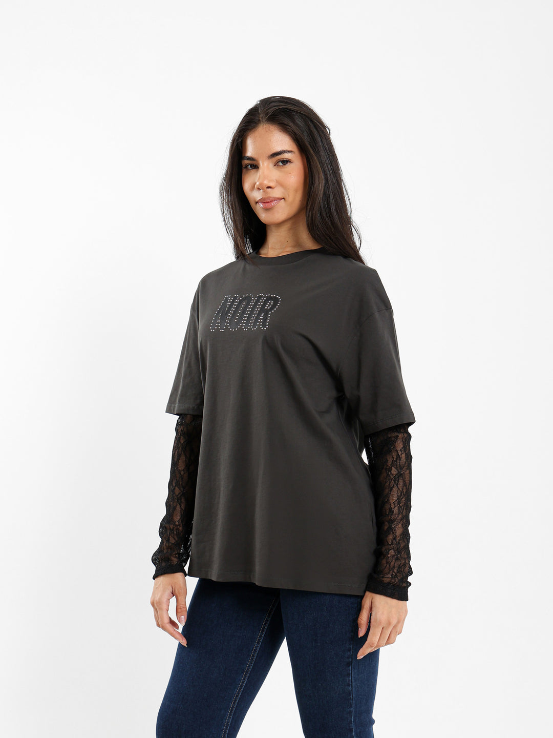 Loose T-Shirt with Inner Contrast Lace