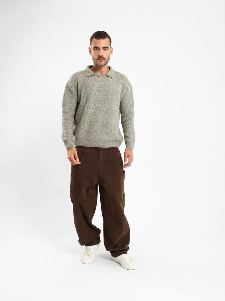Mixed Yarn Tricot Long Sleeve Polo