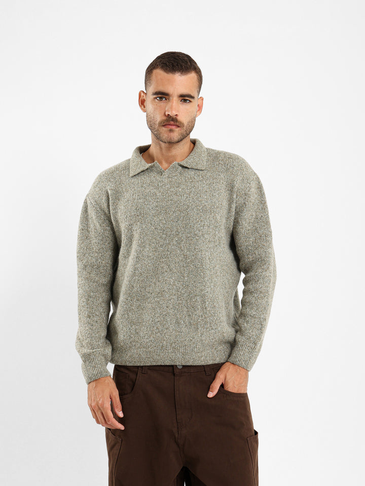 Mixed Yarn Tricot Long Sleeve Polo