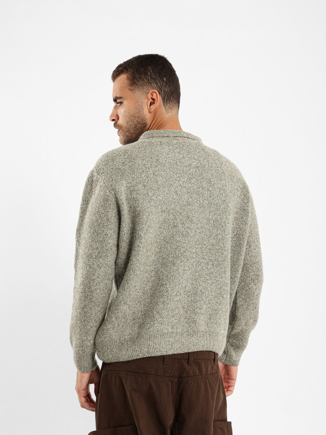 Mixed Yarn Tricot Long Sleeve Polo