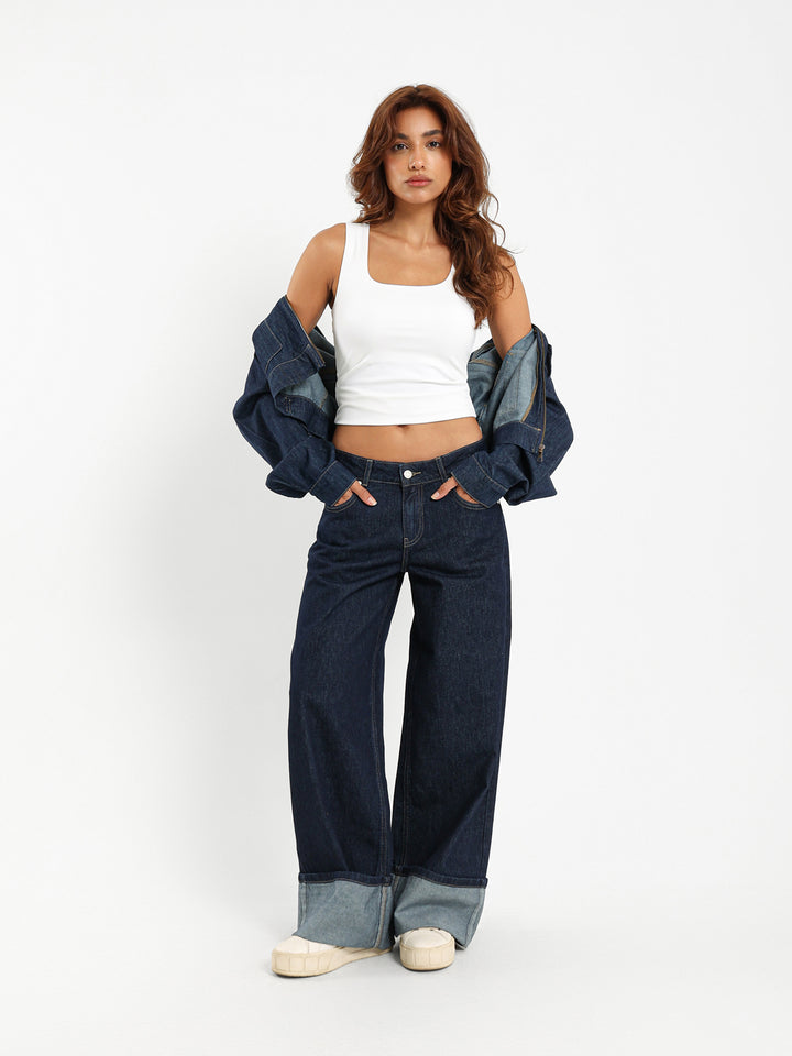 Low Rise Oversized Jeans with Folded Leg