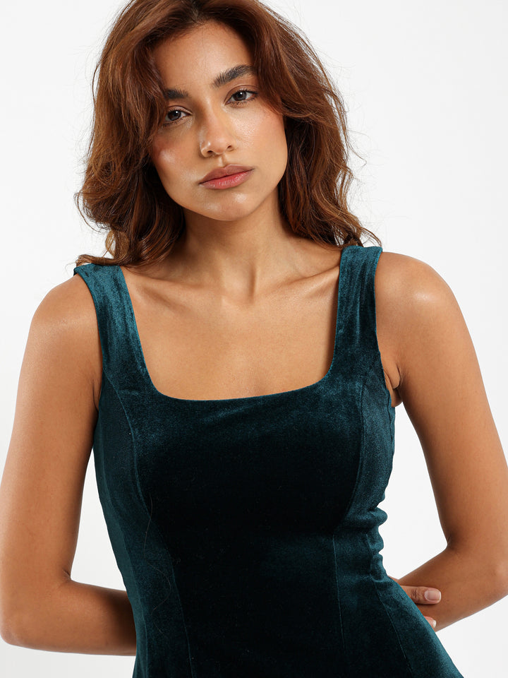 Square Neck Velvet Mini Dress
