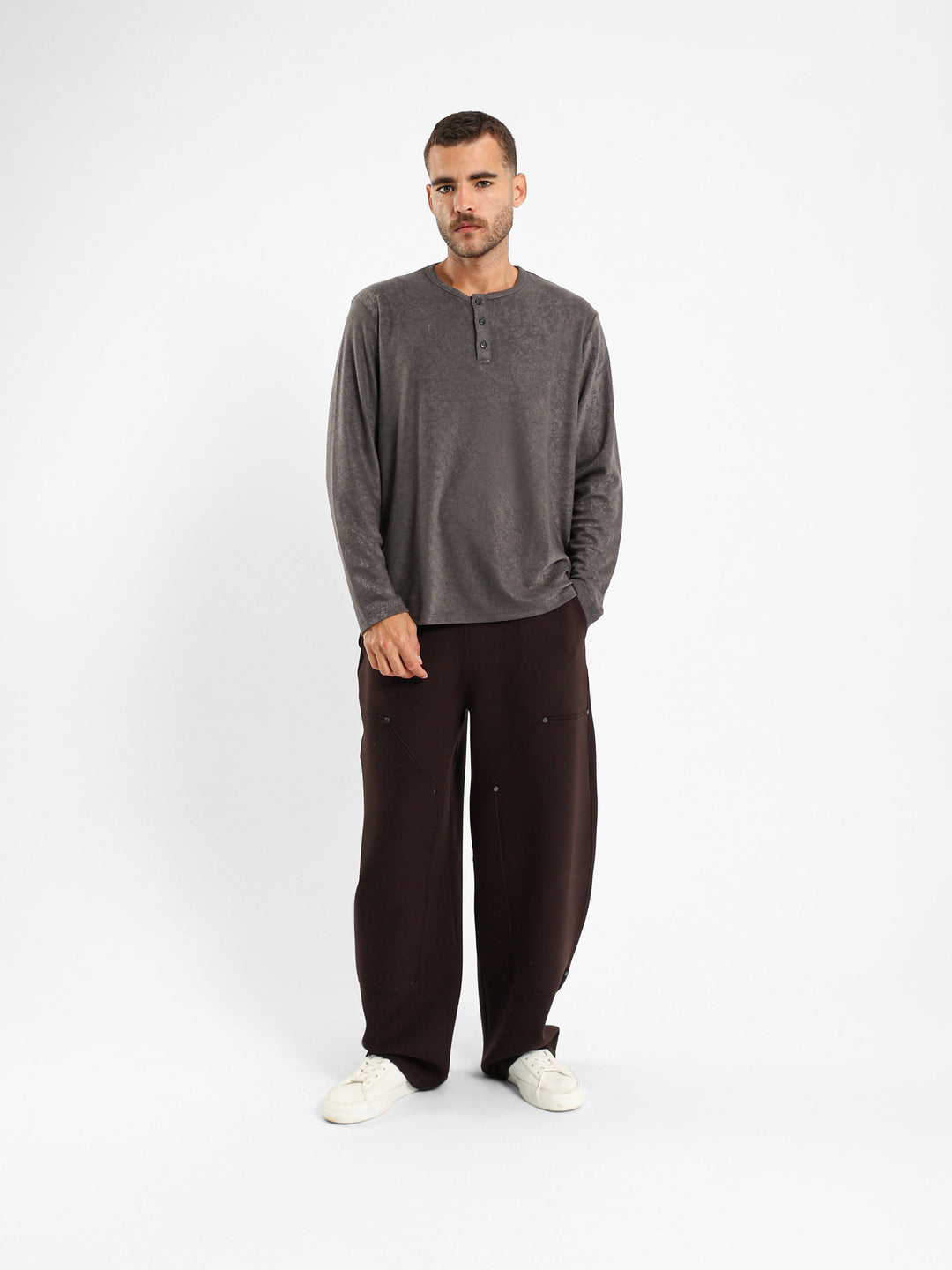 Ribbed Henley Long Sleeve T-shirt