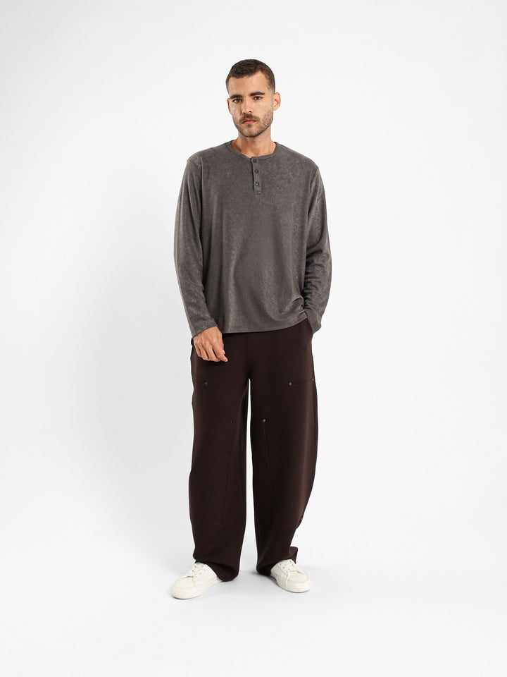 Ribbed Henley Long Sleeve T-shirt