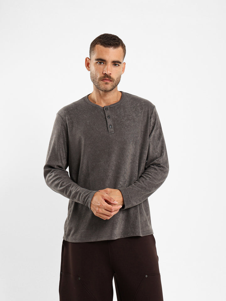 Ribbed Henley Long Sleeve T-shirt