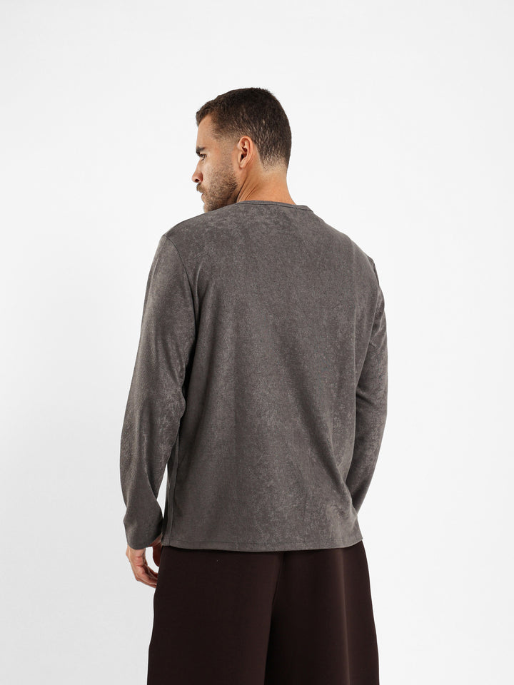 Ribbed Henley Long Sleeve T-shirt