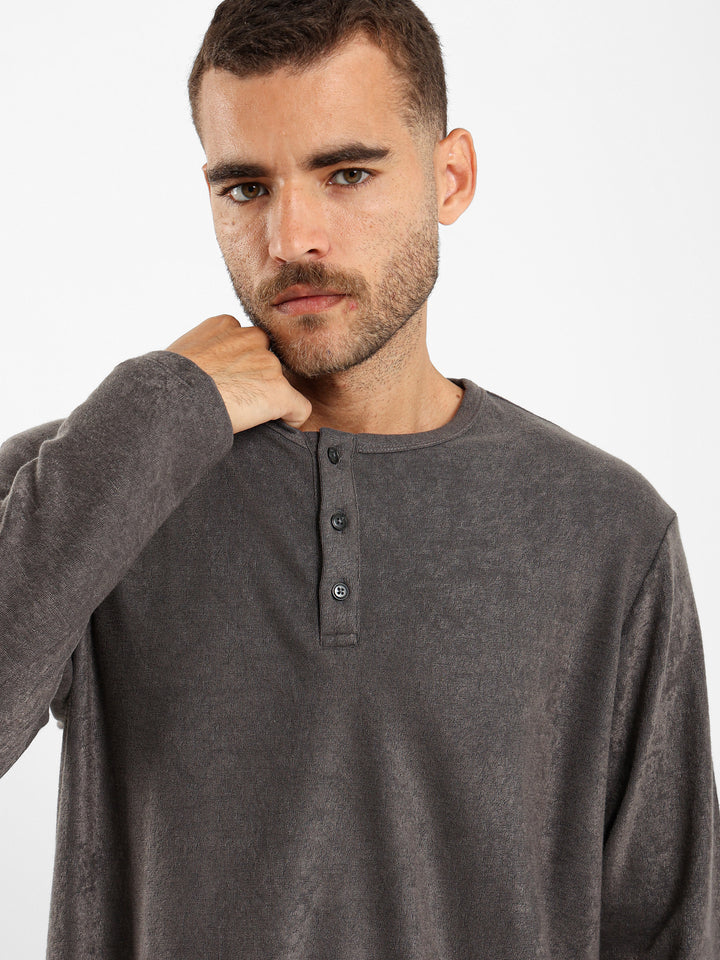 Ribbed Henley Long Sleeve T-shirt