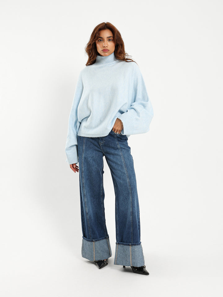Mock Neck Pullover with Bat Sleeves