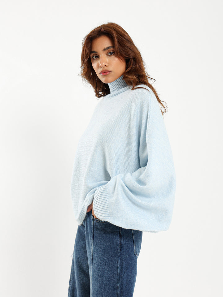 Mock Neck Pullover with Bat Sleeves
