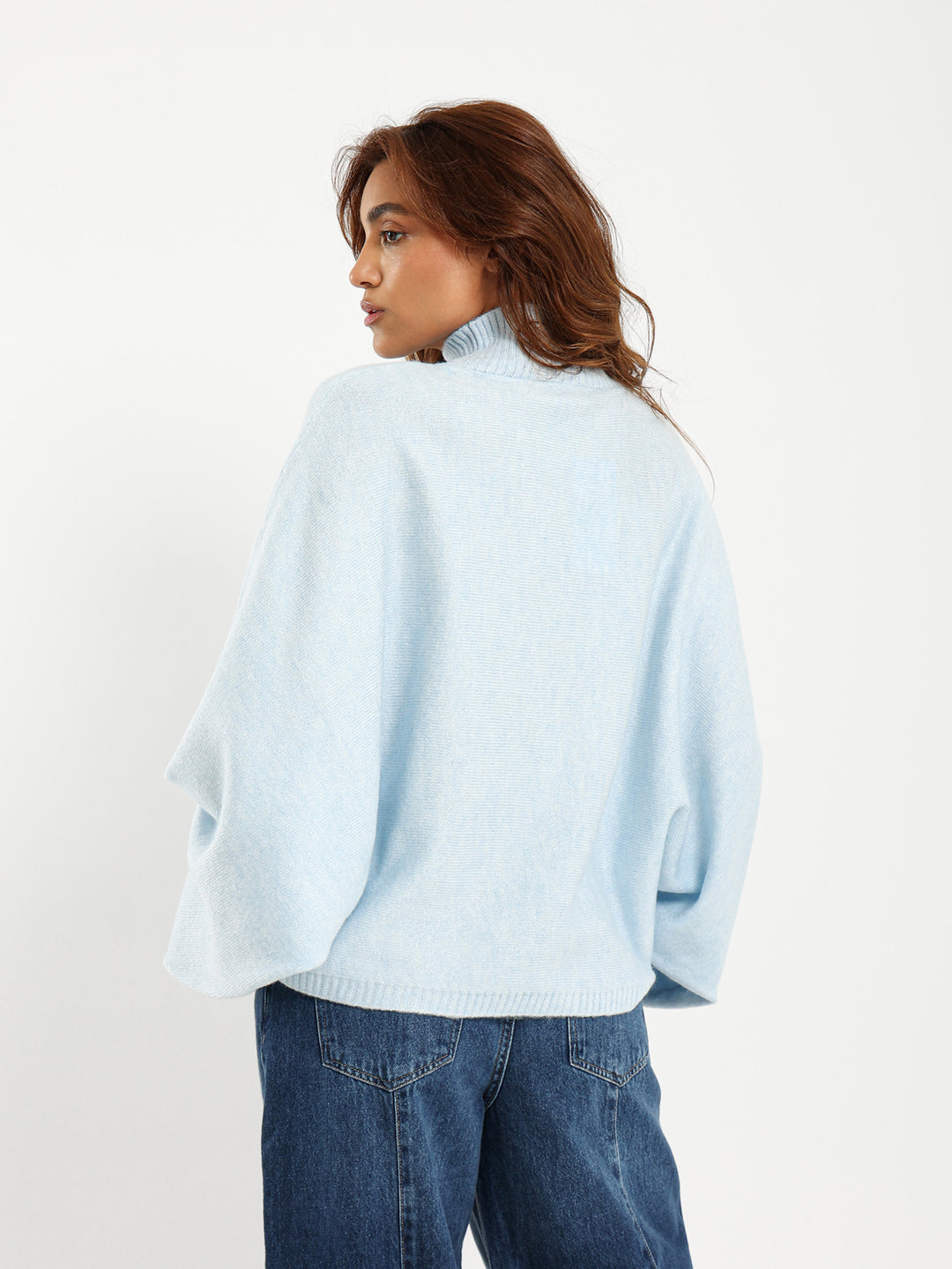 Mock Neck Pullover with Bat Sleeves