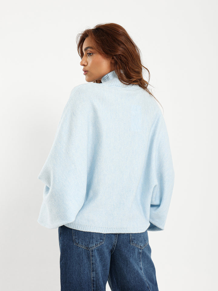 Mock Neck Pullover with Bat Sleeves