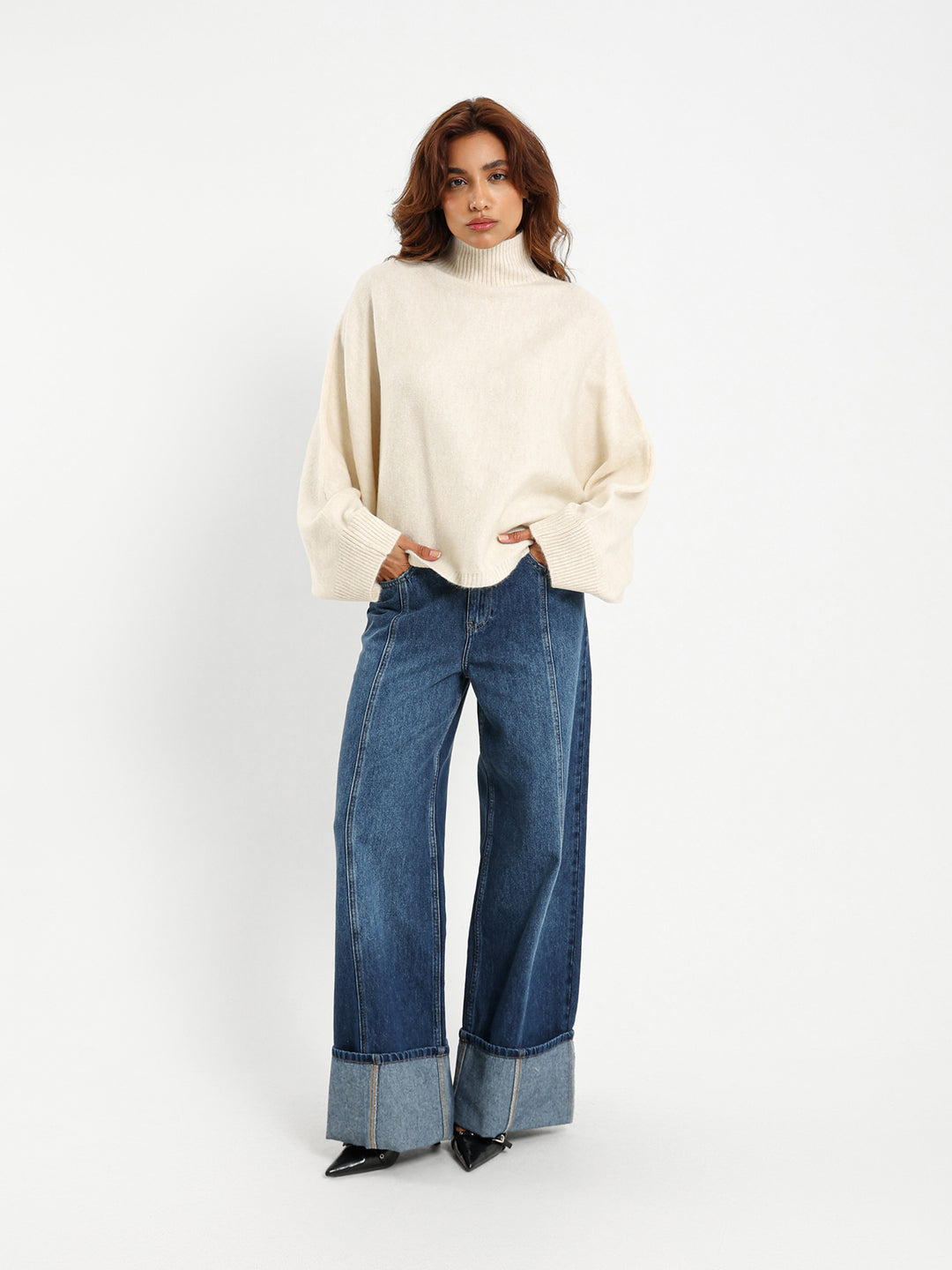 Cuffed Wide Leg Jeans