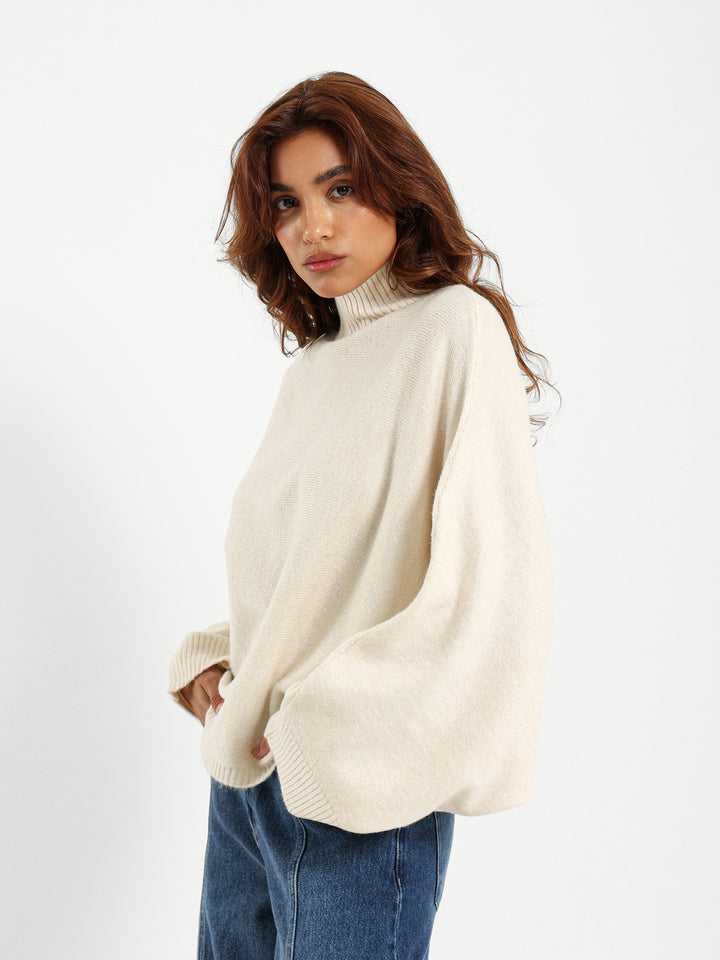Mock Neck Pullover with Bat Sleeves
