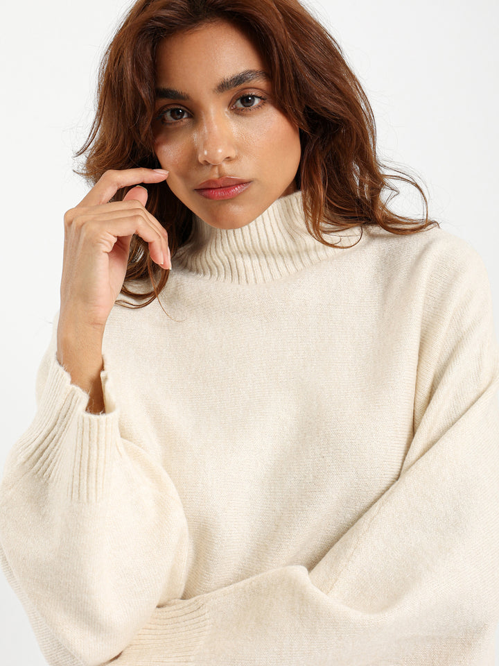 Mock Neck Pullover with Bat Sleeves