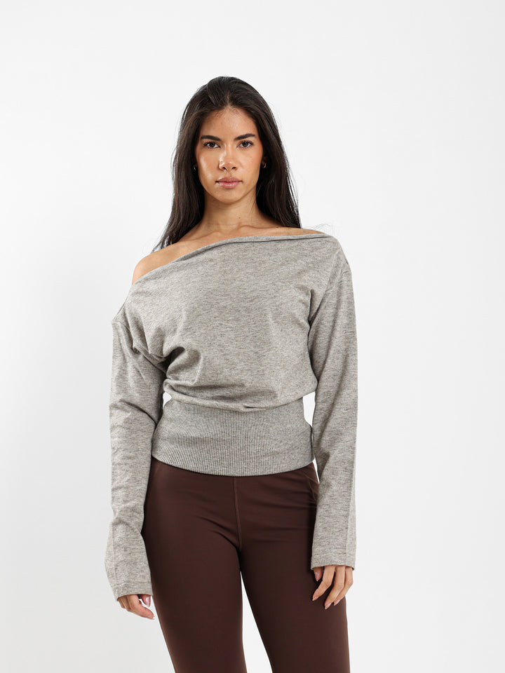 Bat Sleeve One-Shoulder Pullover