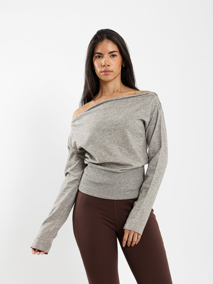 Bat Sleeve One-Shoulder Pullover