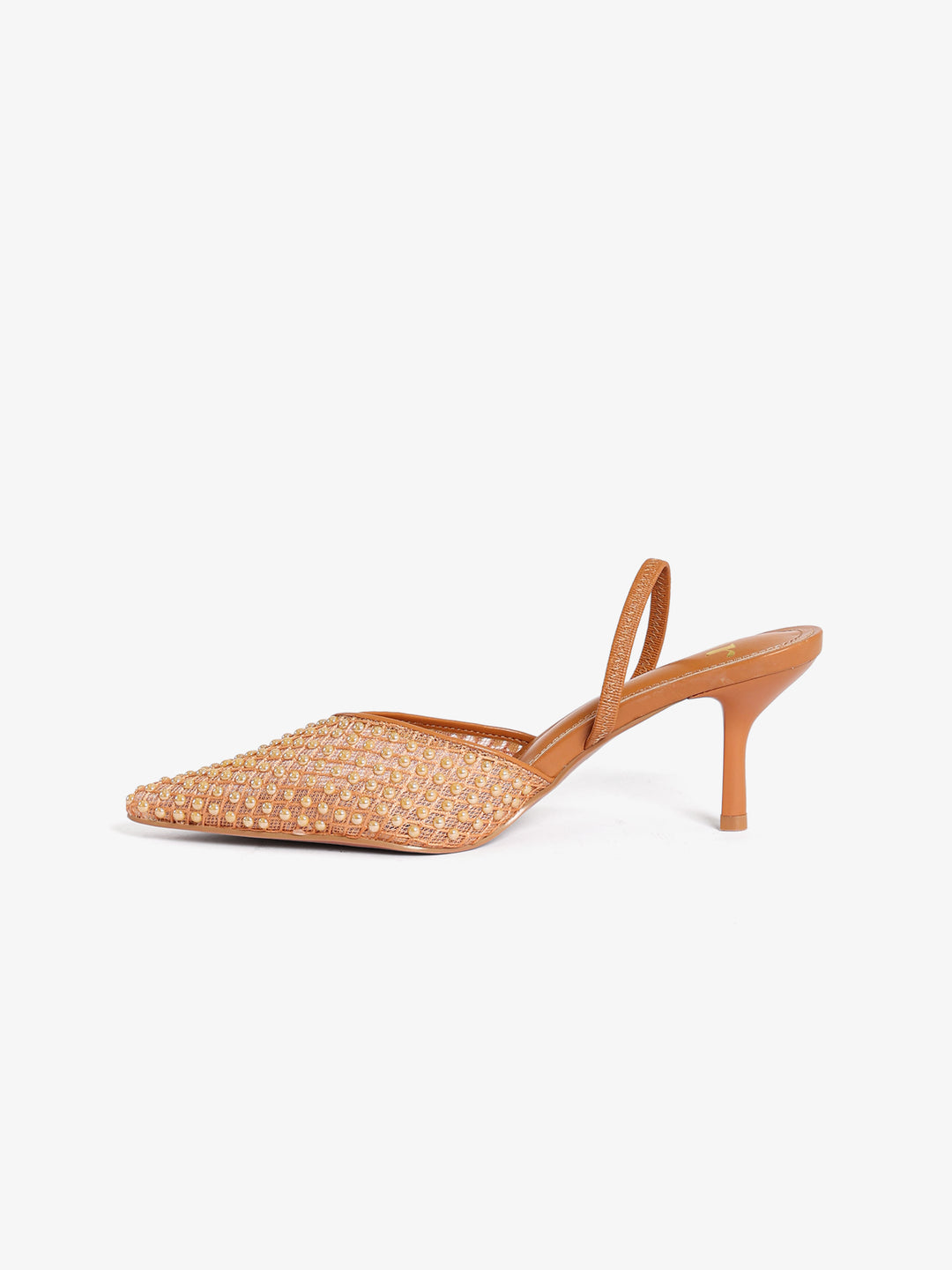 Pearl-Embellished Slingback Heels