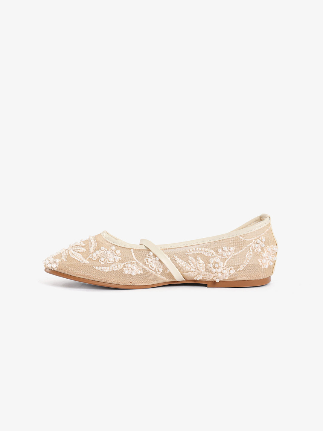 Beaded Floral Mesh Flats with Strap