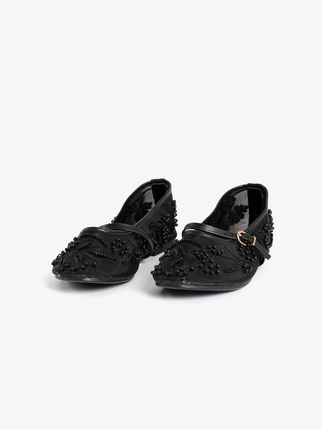 Beaded Floral Mesh Flats with Strap