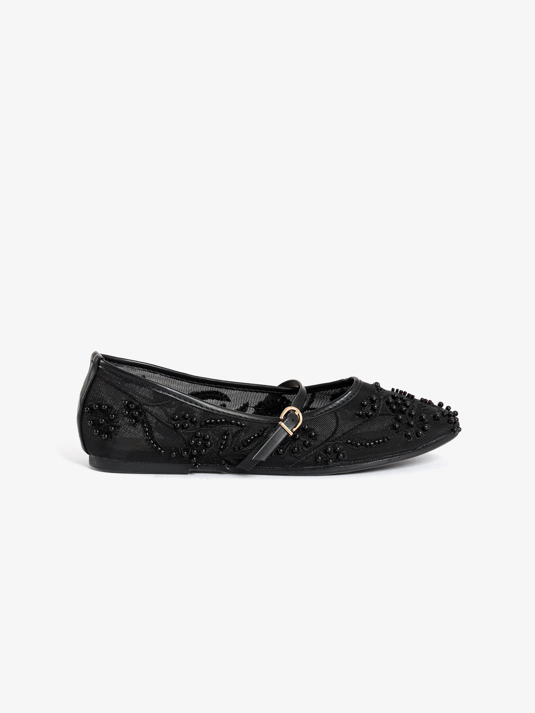 Beaded Floral Mesh Flats with Strap