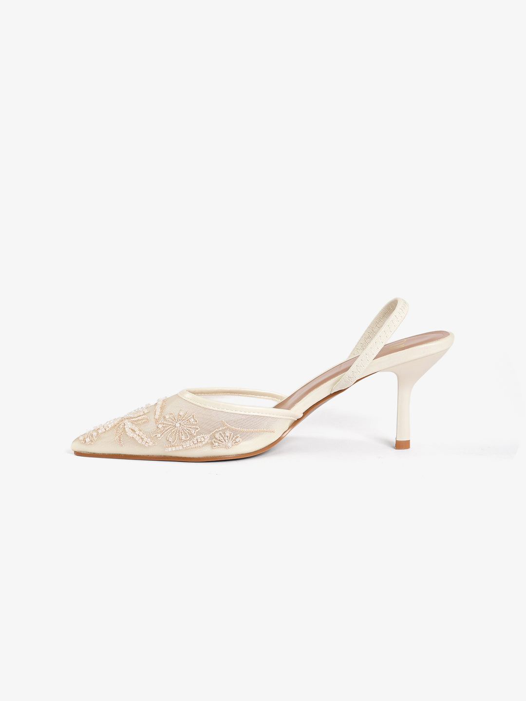 Beaded Floral Mesh Slingback Heels
