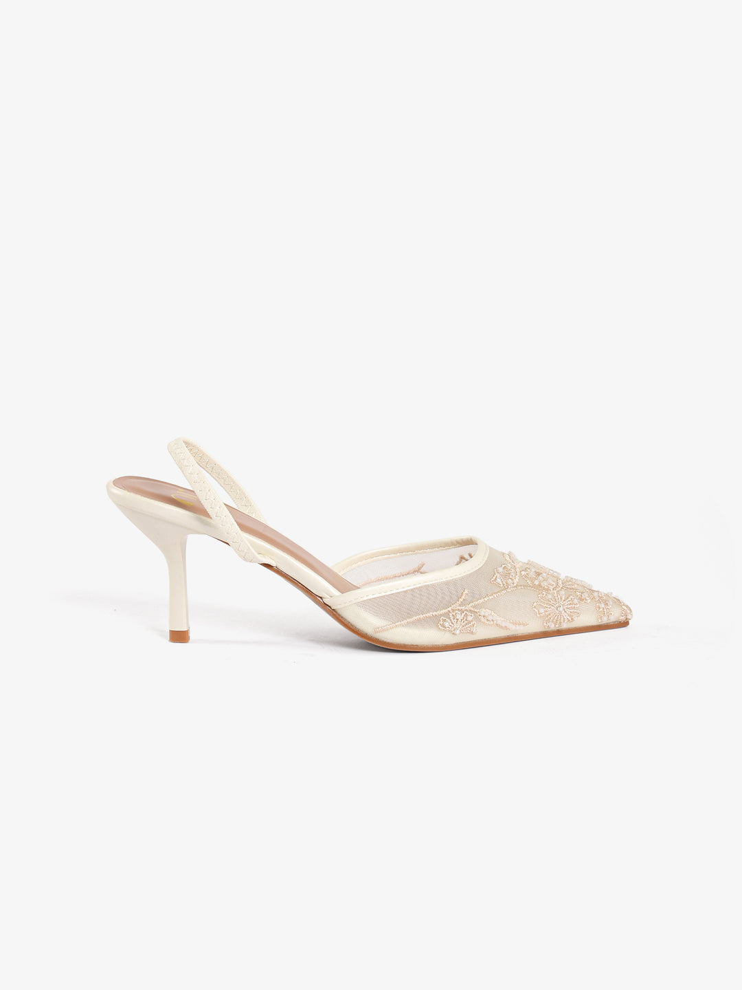 Beaded Floral Mesh Slingback Heels