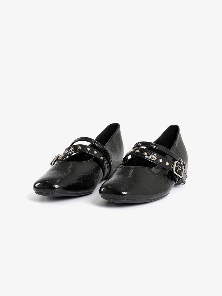 Studded Double-Strap Ballerina