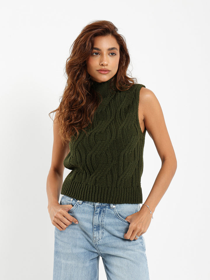 Mock Neck Cable Vest