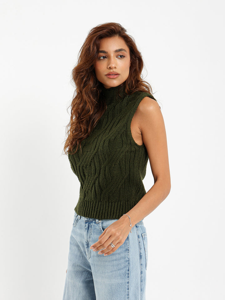 Mock Neck Cable Vest