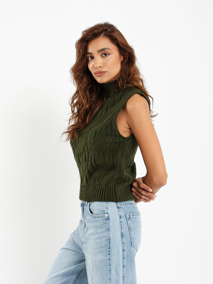 Mock Neck Cable Vest