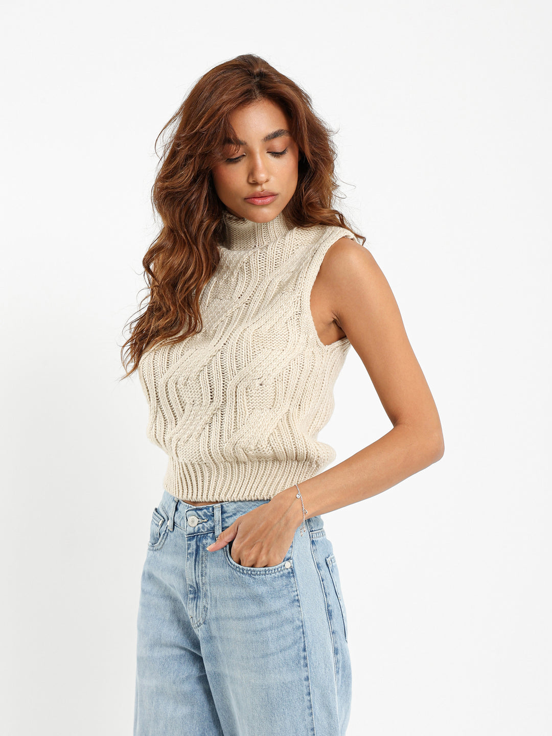 Mock Neck Cable Vest