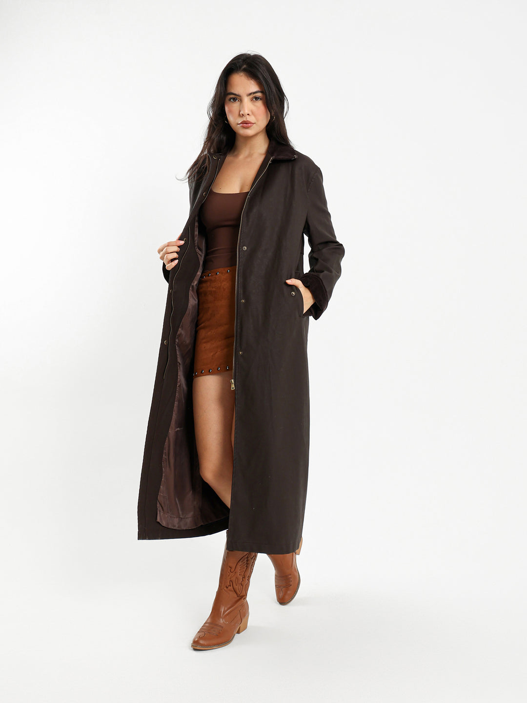 Coat with Contrast Collar and Cuffs