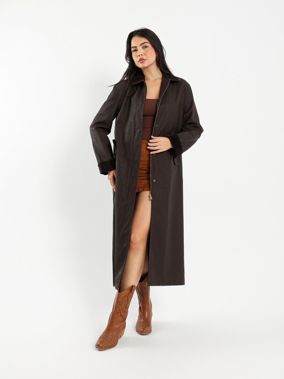 Coat with Contrast Collar and Cuffs