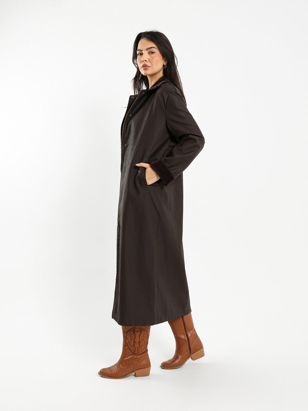 Coat with Contrast Collar and Cuffs