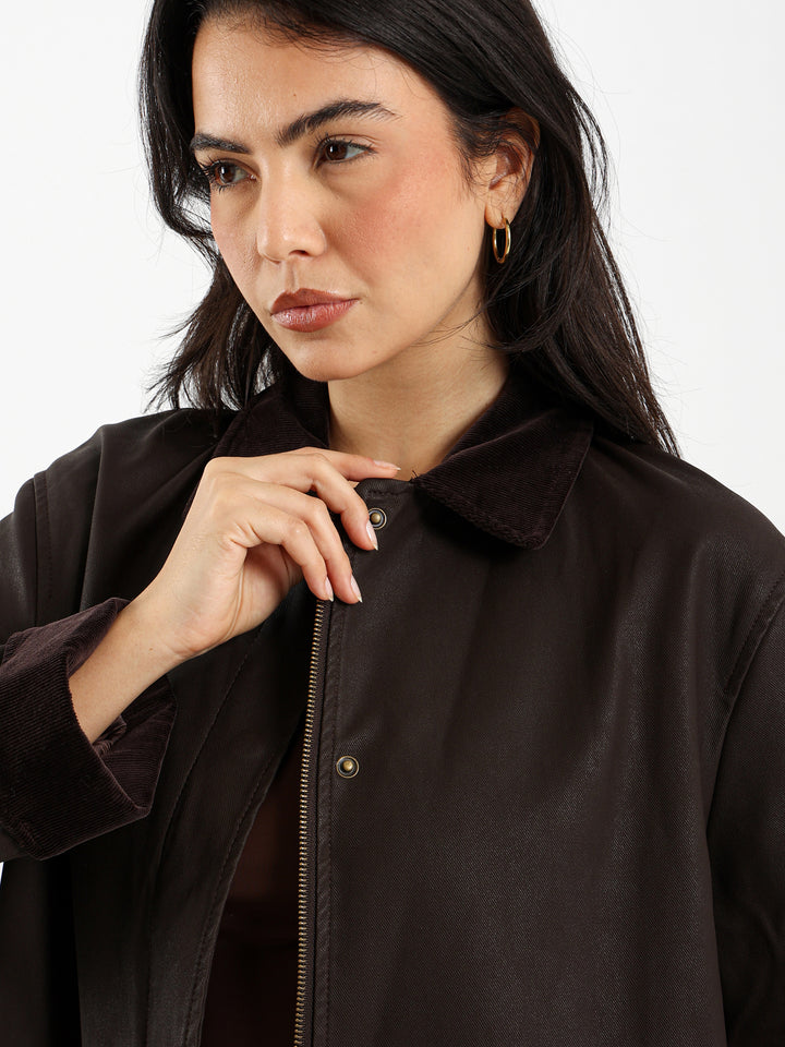 Coat with Contrast Collar and Cuffs