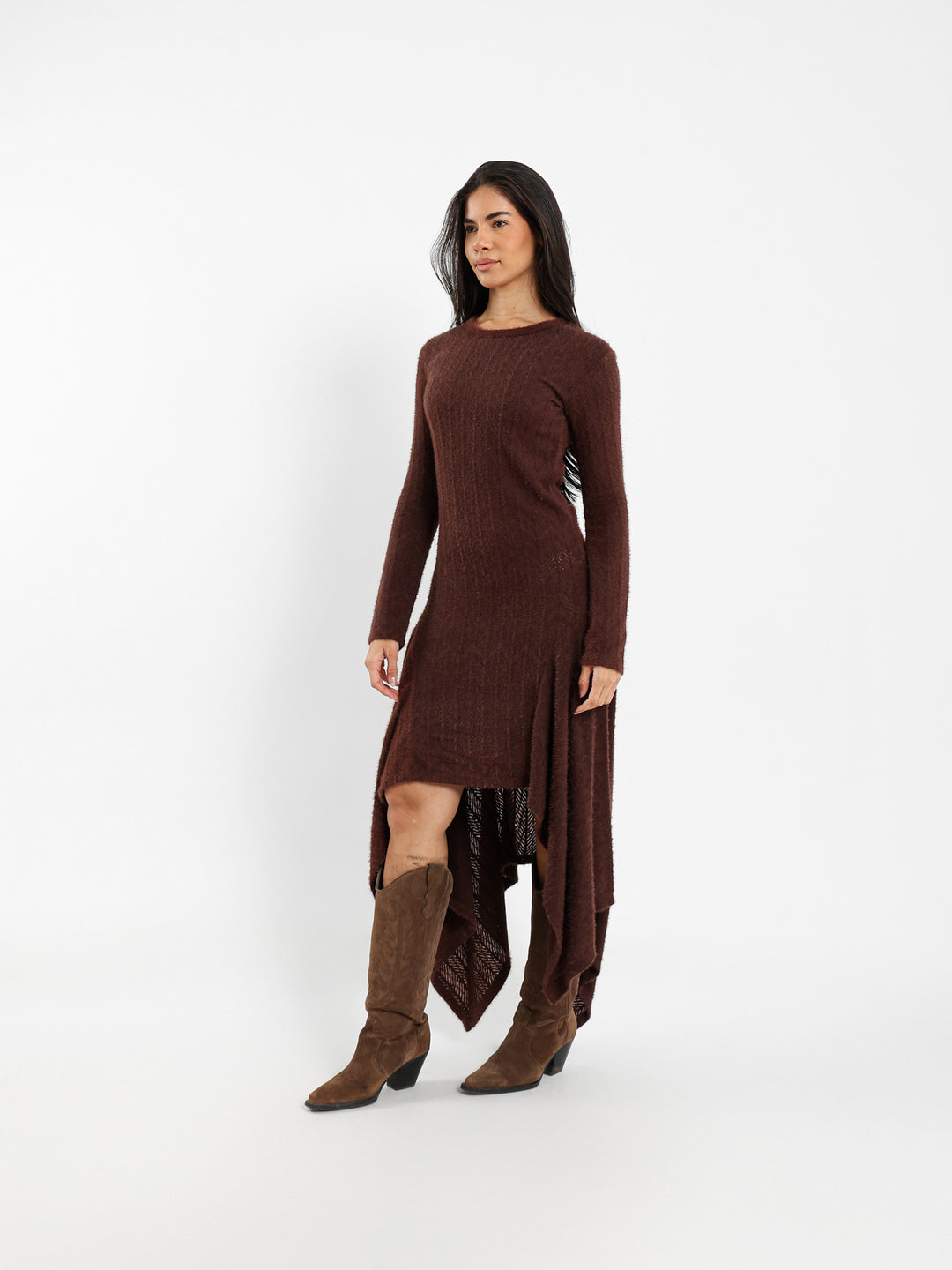 Midi Dress with Asymmetric Hem
