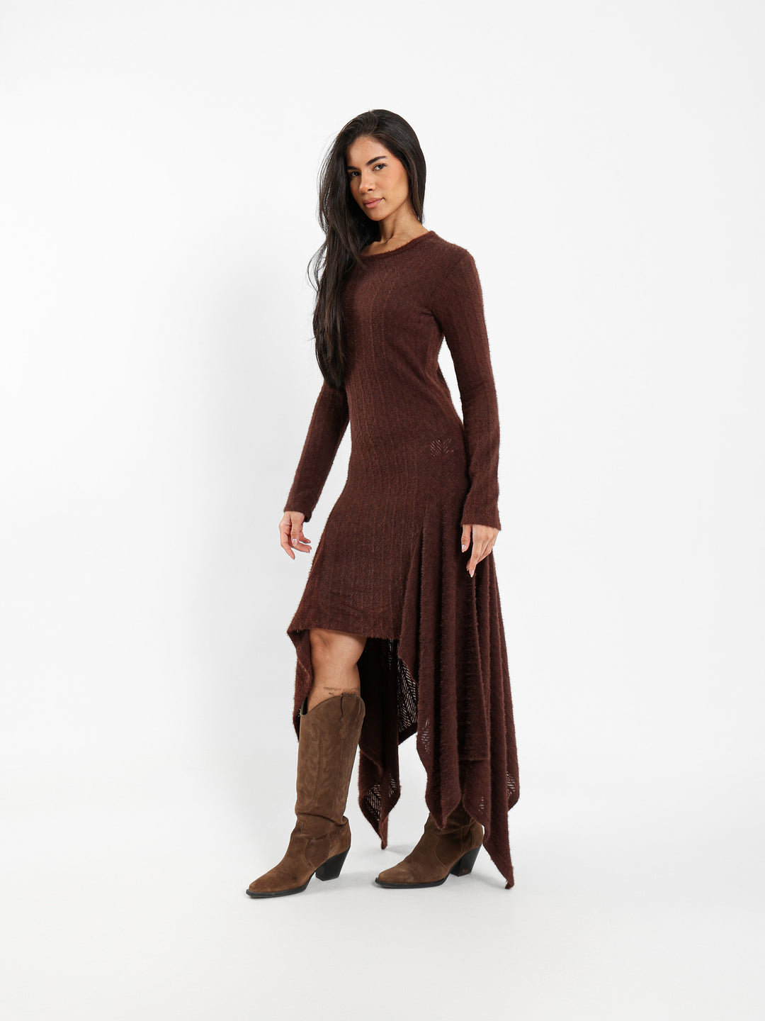 Midi Dress with Asymmetric Hem